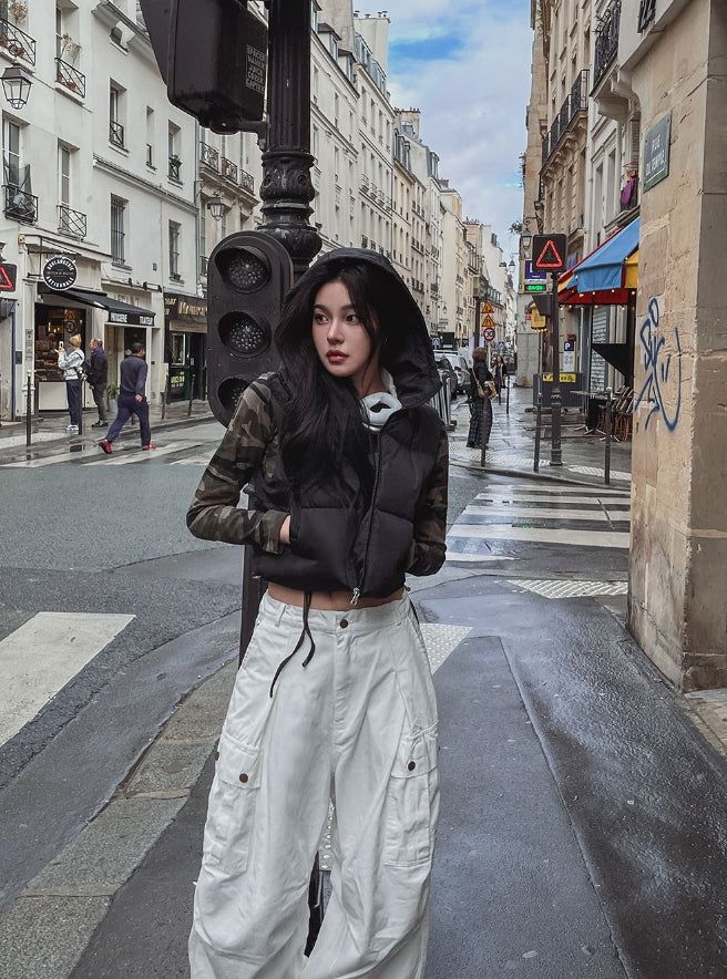 Haen crop hooded vest padded jacket