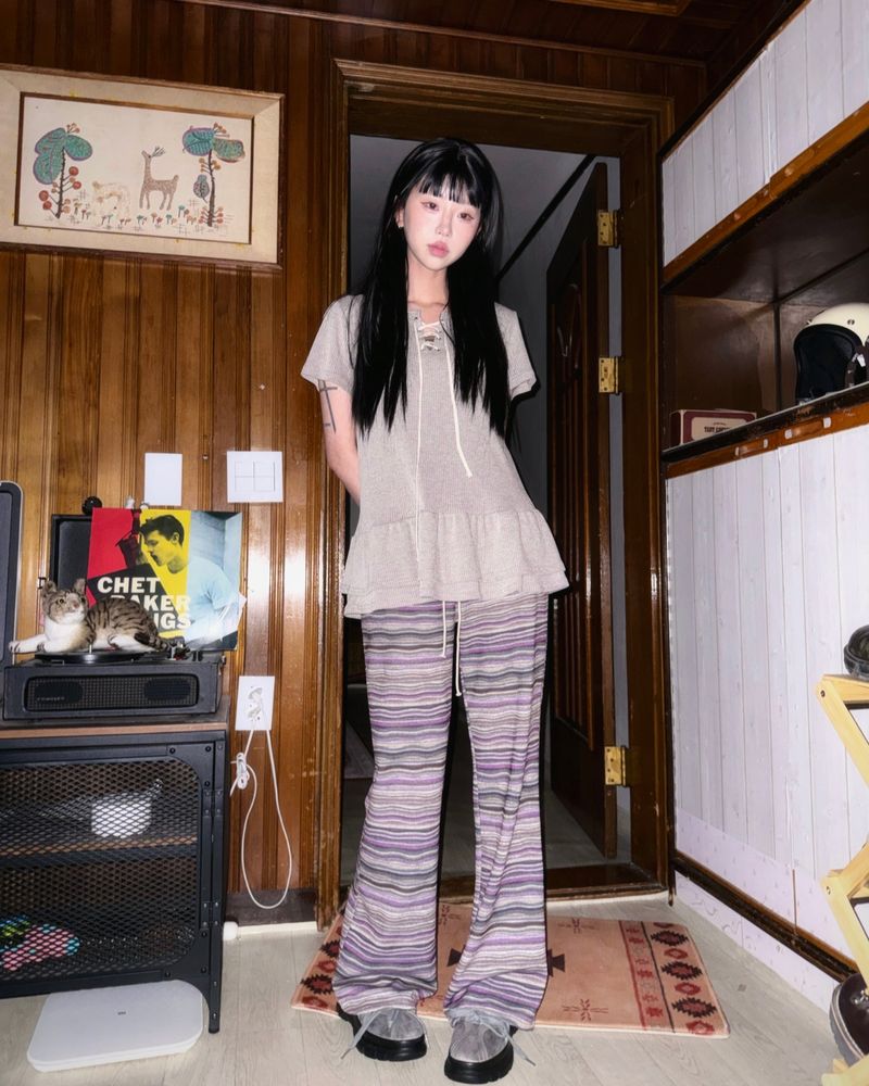 (2color) Wave Stripe Bootcut Knit Pants