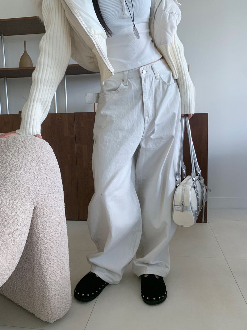 スティールフレイムメタルスタッズバルーンフィットワイドロングパンツ (2 colors)