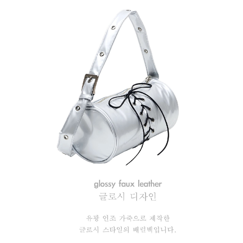 2WAY BELTED STRAP BARREL BAG SMALL_GLOSSY SILVER