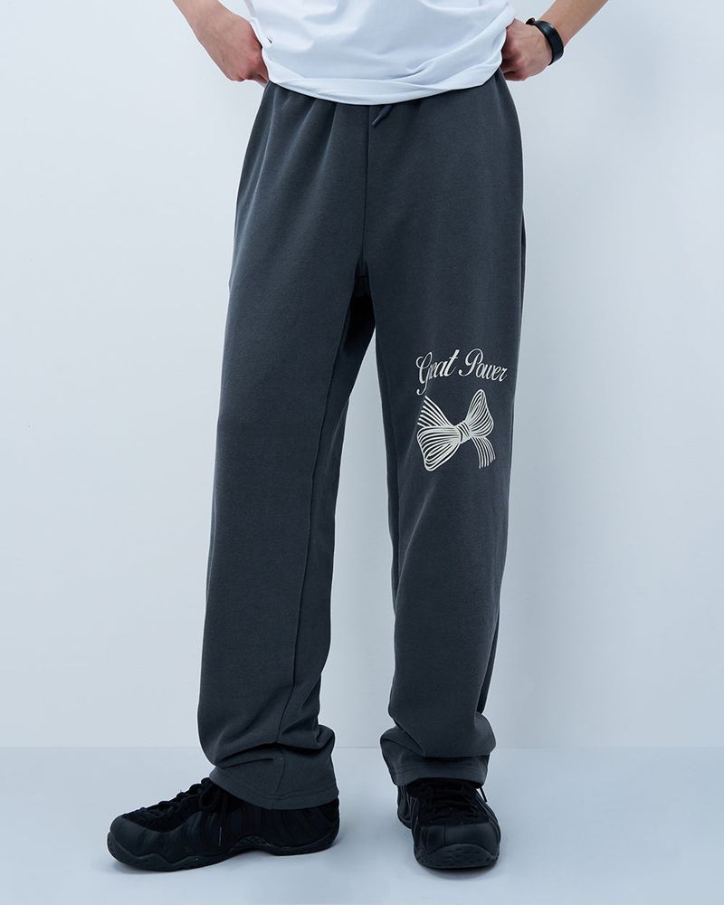 RIBBON WIDE PIGMENT PANTS-CHARCOAL