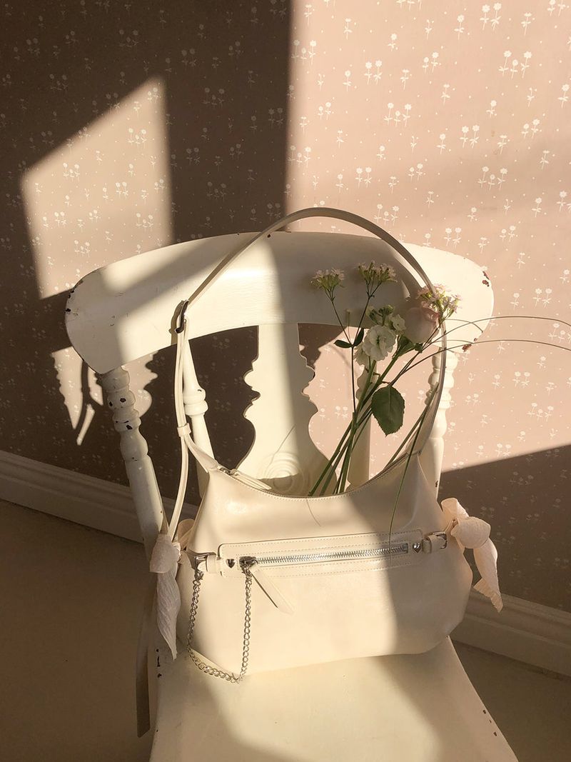 Belted ribbon bag_cream