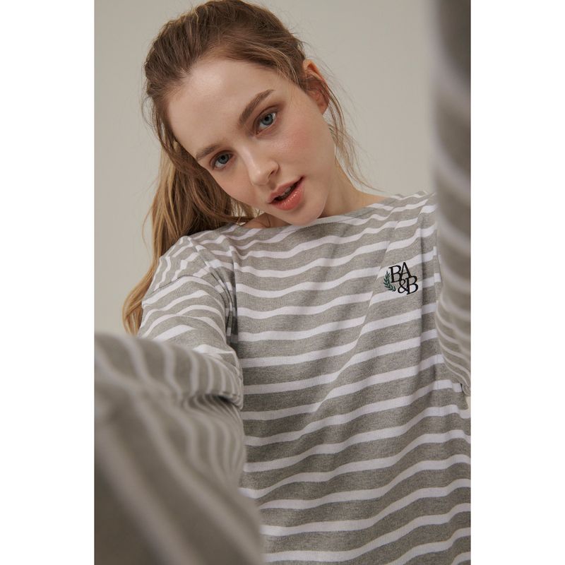 SMALL LOGO STRIPE LONG SLEEVE T-SHIRT_GRAY