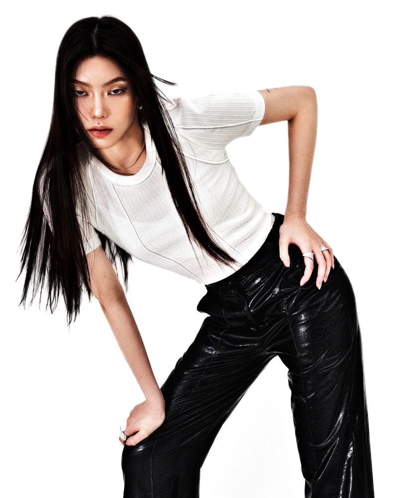 OUBLE PIN-TUCK LEATHER PANTS