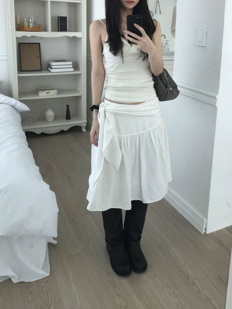 Shirring Strap Midi Skirt (2 colors)