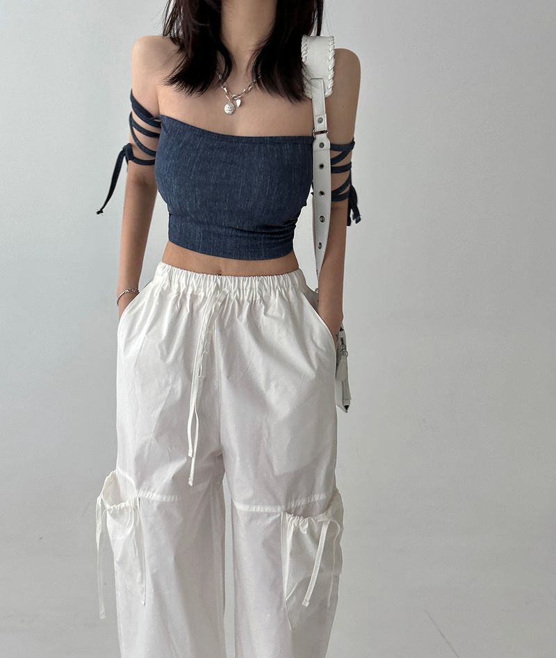 strap denim crop top