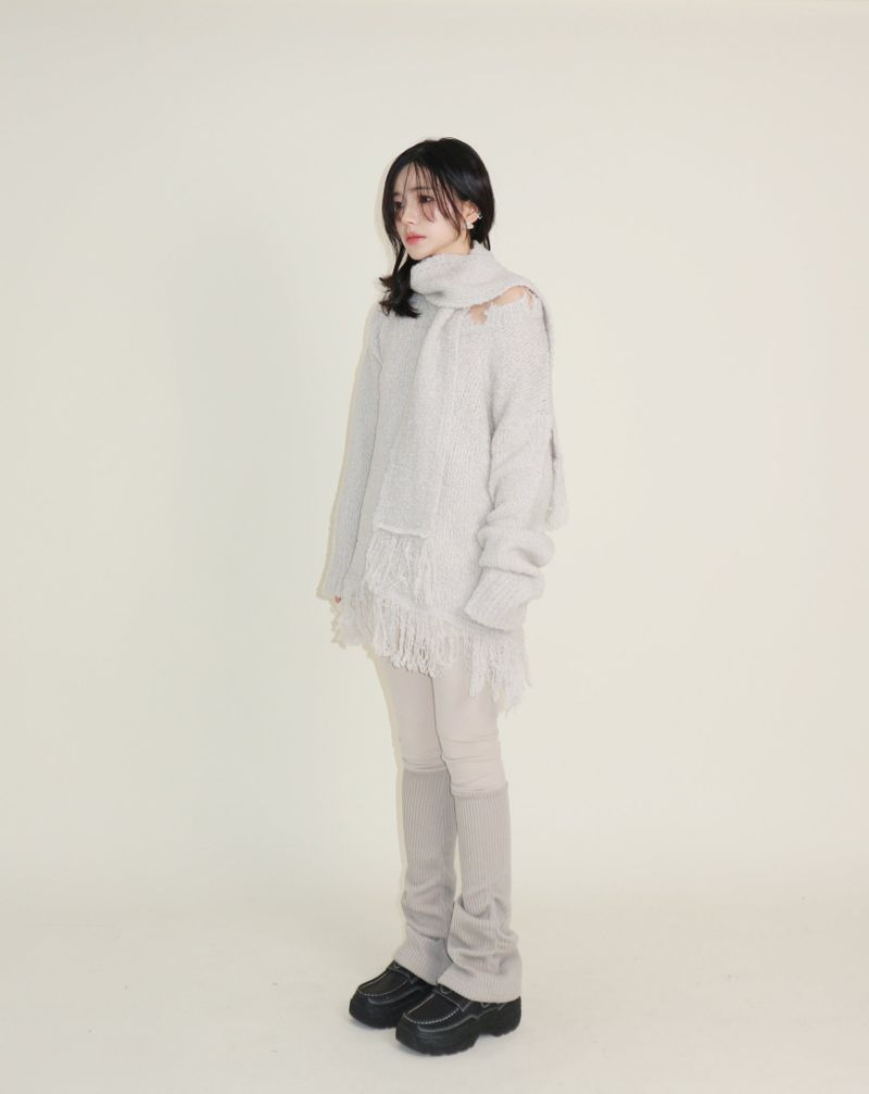 Puddle Demoor Tester Damage Long-Sleeved Knitwear Dress (Muffler Set)