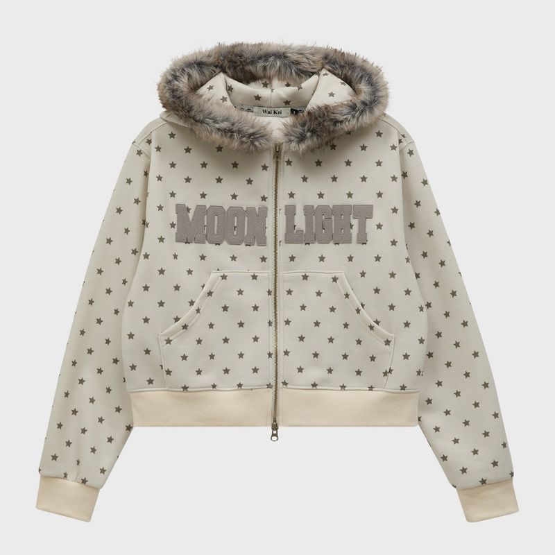 MOONLIGHT Applique Fur Hood Zip Up