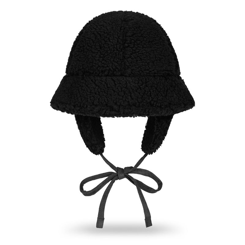 VA Curved Logo Sherpa Fur Flap Bucket Hat / Black