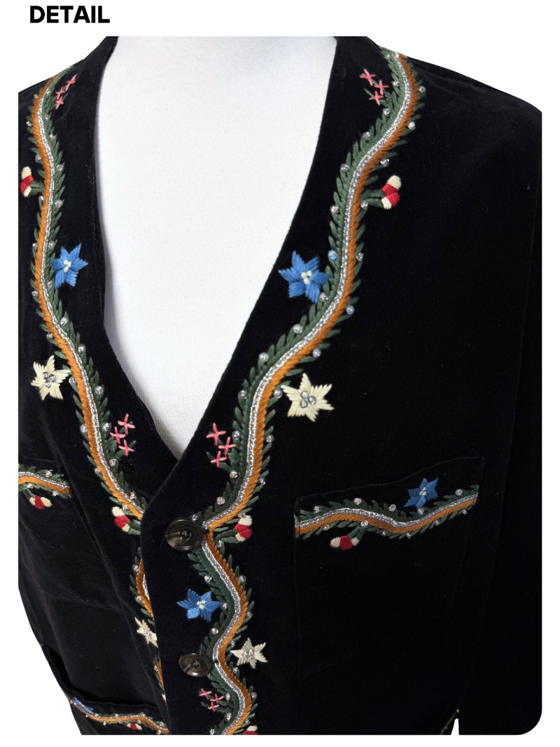 French velvet embroidered no collar jacket