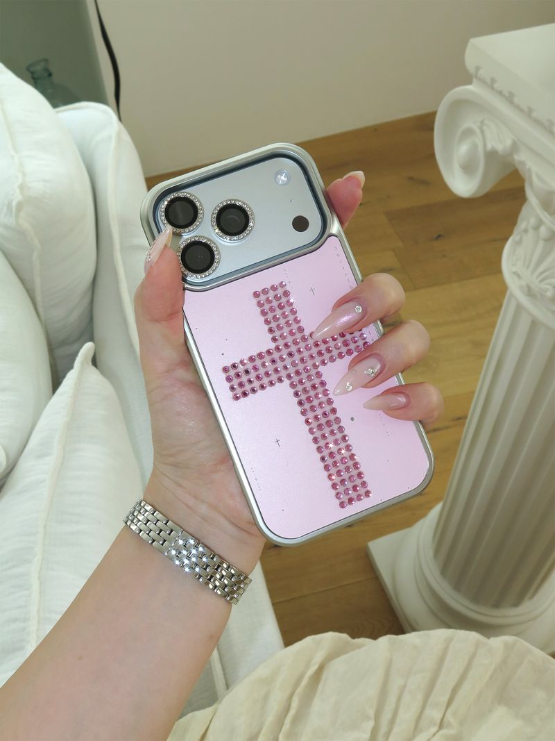 pink bold cross silver bumper case