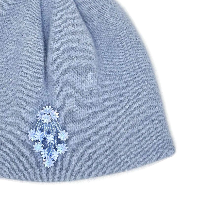 Drop Bead Angora Short Beanie [Blue]