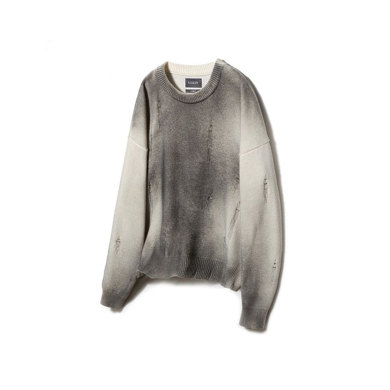 [24SS LSD COLLECTION]  Spray Damaged Round Knit_Grey