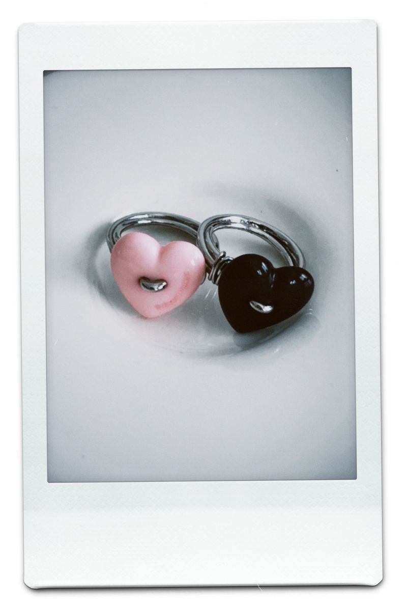Sewing Button Ring (Heart, Brown)