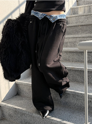 Denim layered sweat pants(2color)