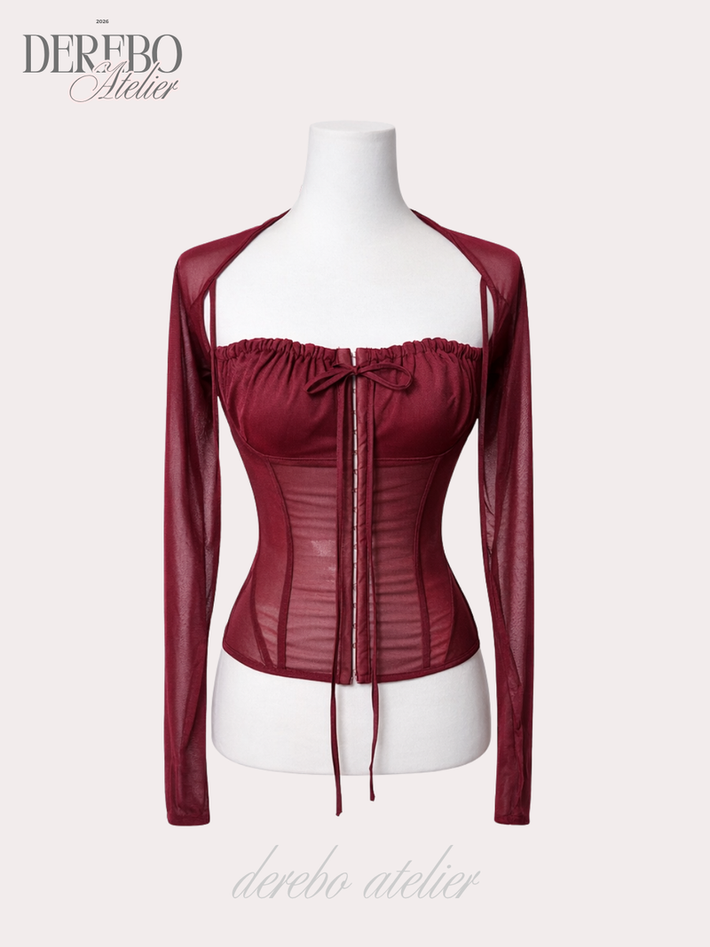 red square chiffon long-sleeve blouse
