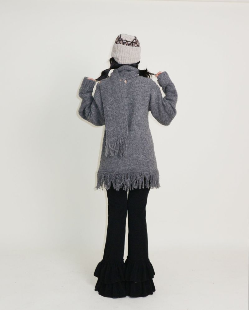 Puddle Demoor Tester Damage Long-Sleeved Knitwear Dress (Muffler Set)