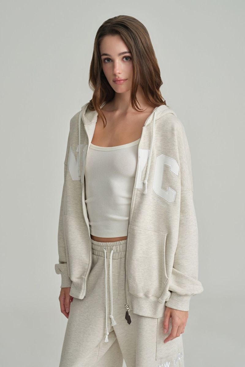 NYC hooded zip-up, Light Melange