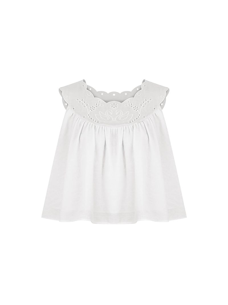 Swan Embroidered A Line Blouse _ White