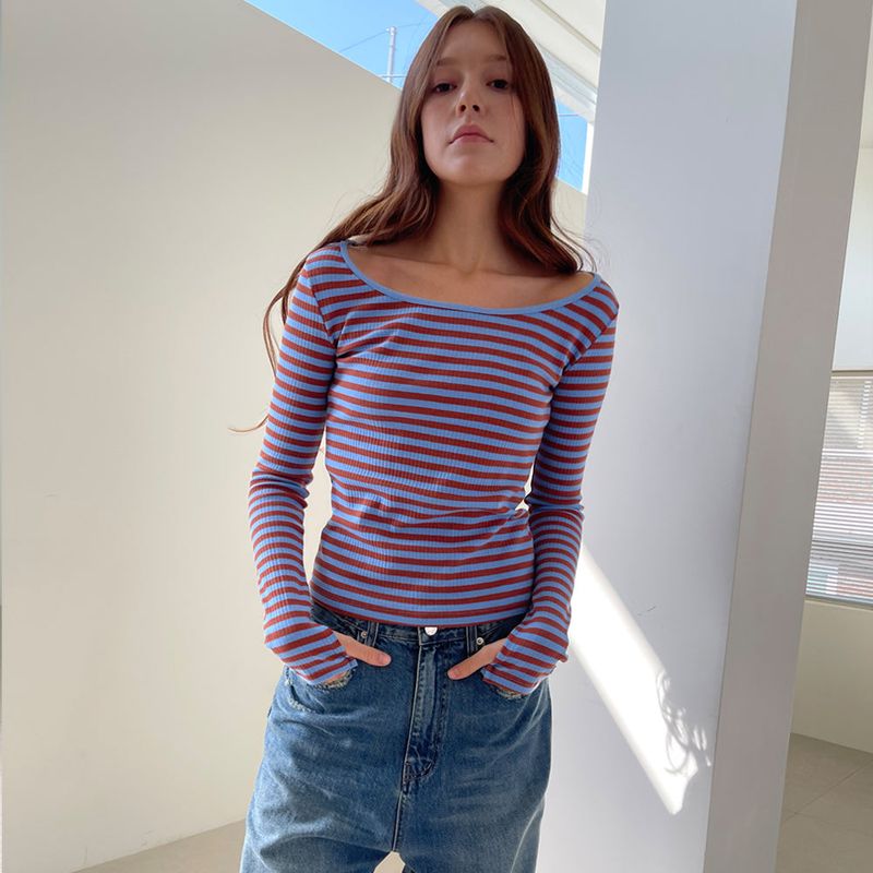 Stripe Scoop Neck T/Shits_Blue