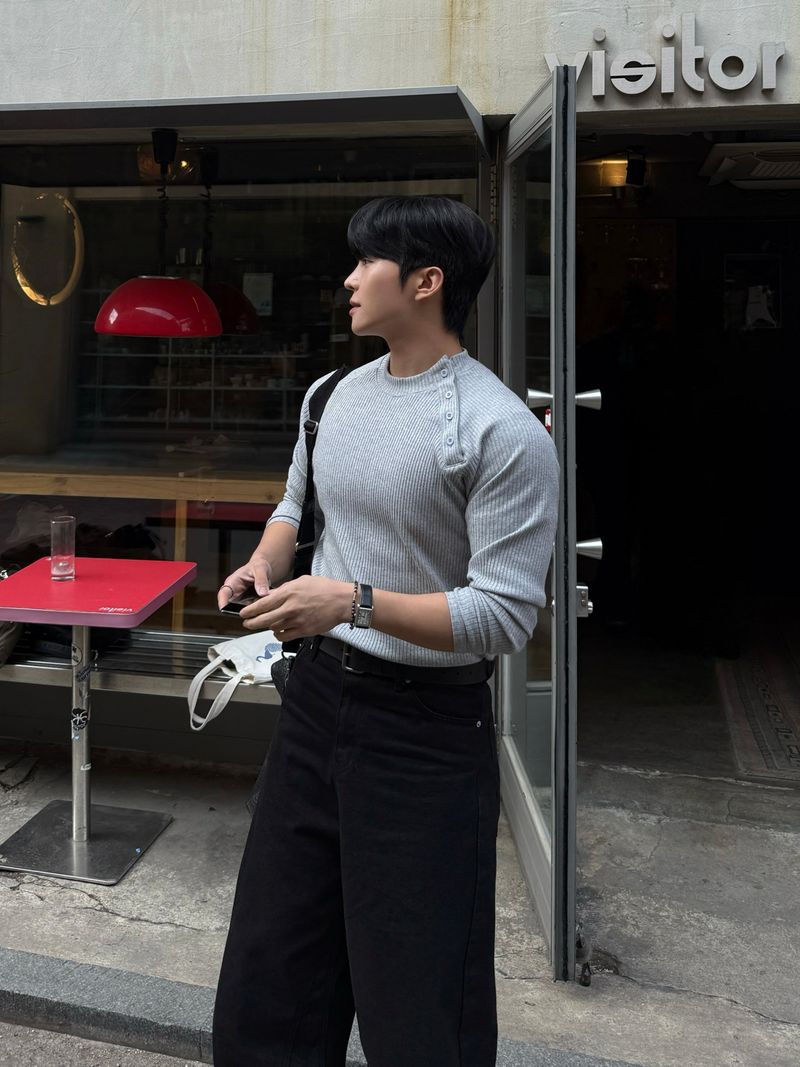 Run ribbed side muscle long sleeve tee