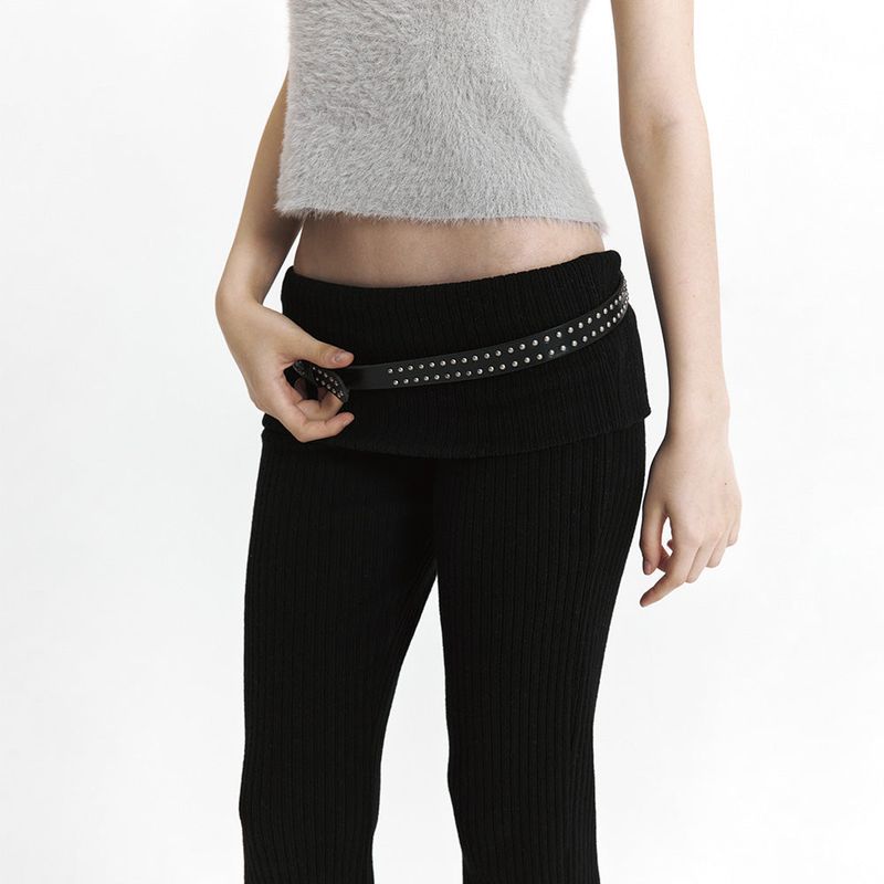 C FOLD BANDING RIBBED FLARE PANTS_BLACK