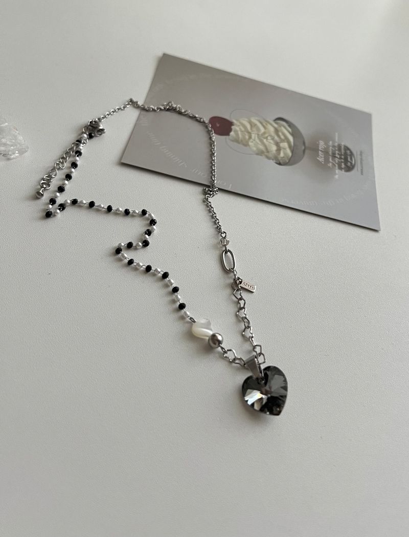 bvv Black Austrian Crystal Heart Surgical Steel Necklace