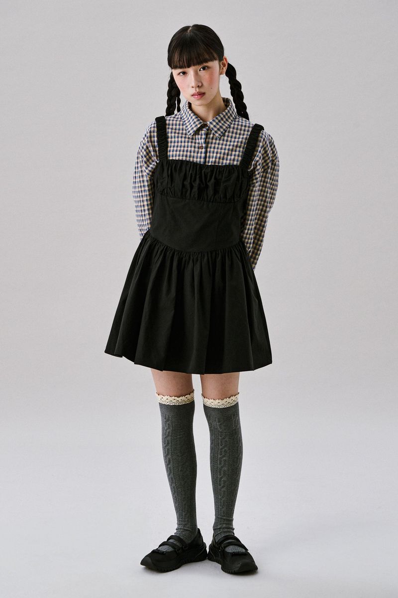 Merry Mini Shirring Dress [Black]