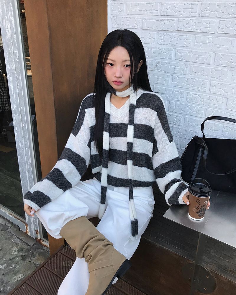 [ORIGINAL] LACKUN Striped Muffler Knit Set