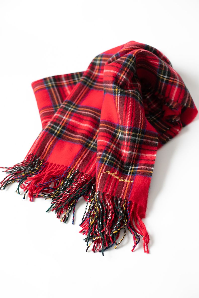 Fringe wool muffler (Red check)