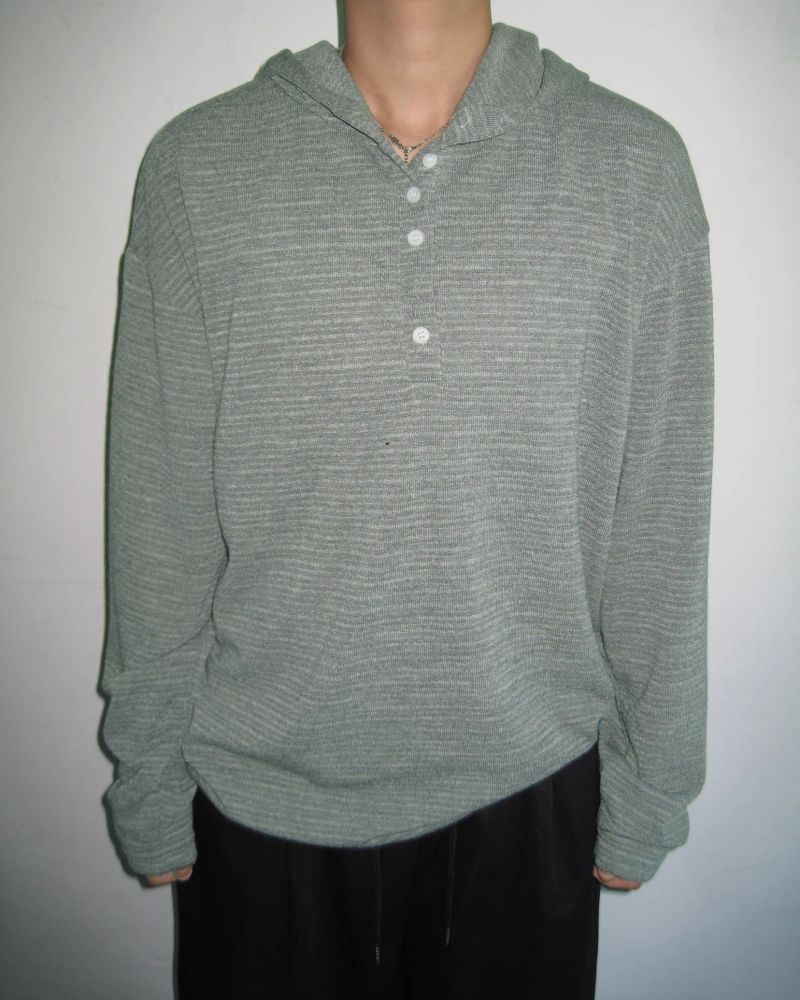 [UNISEX] 1345 Striped Henley Neck Hoodie (4 Colors)