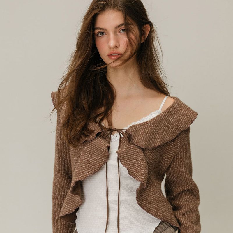 FRILL STRAP CARDIGAN / BROWN