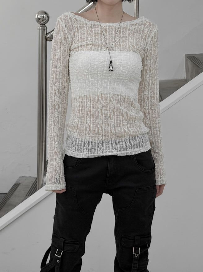 mnem（ムネム）の「Larsen See-Through Lace Long Sleeve Tee（Tops）」