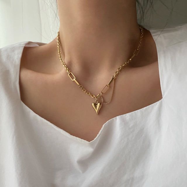hun Heart Unique Bold Chain Two Way Handmade Necklace