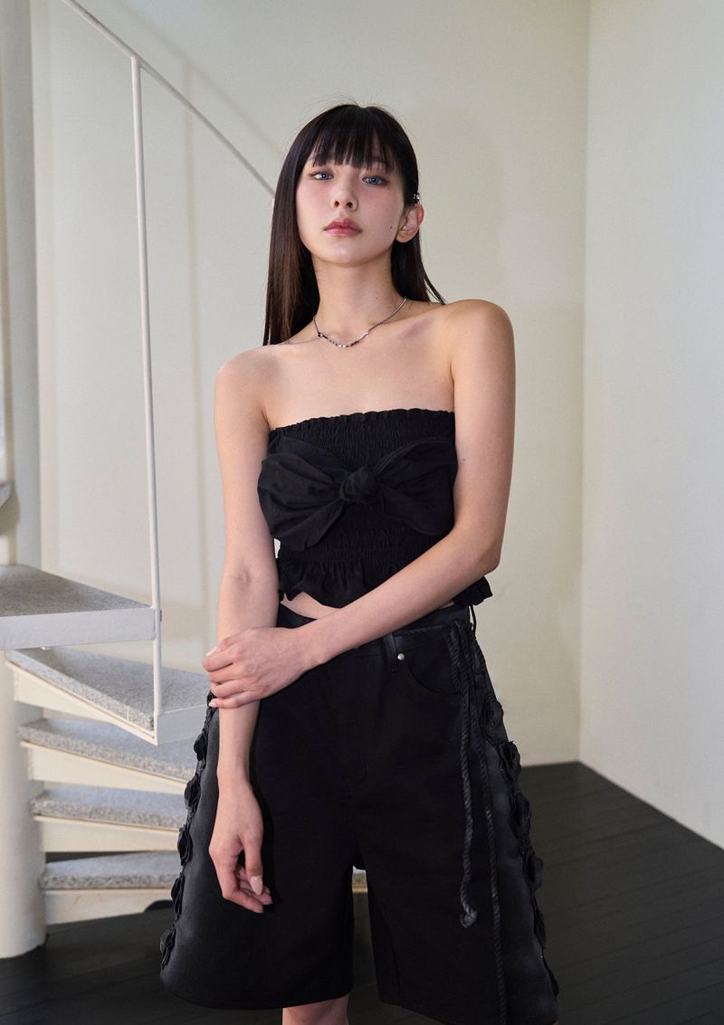 bow tube top - black