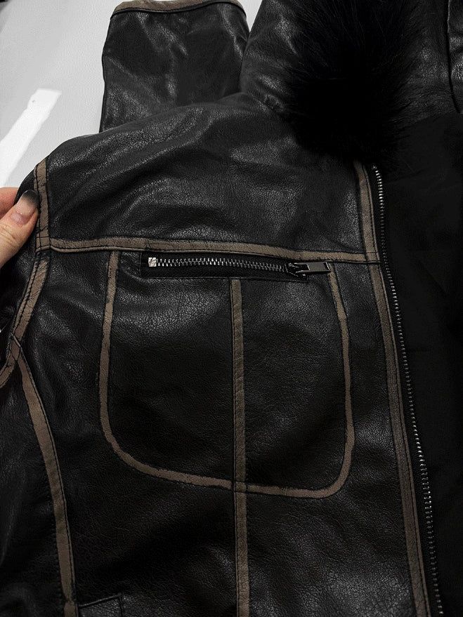 Vintage Noir Leather Zip-up