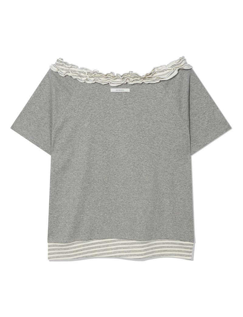 STRIPE FRILL OFF-SHOULDER(GREY)