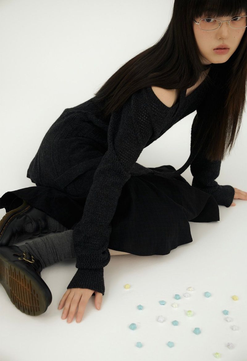 WAVY CHECK MIDI SK BLACK
