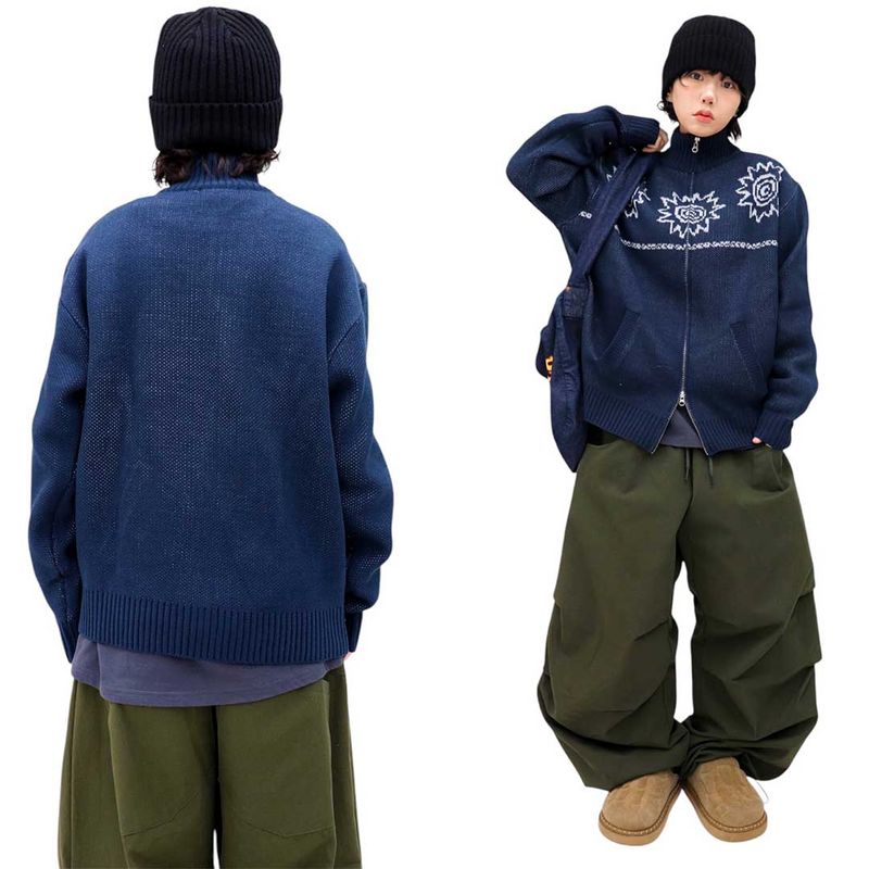 Vintage Jacquard Knit Zip-Up