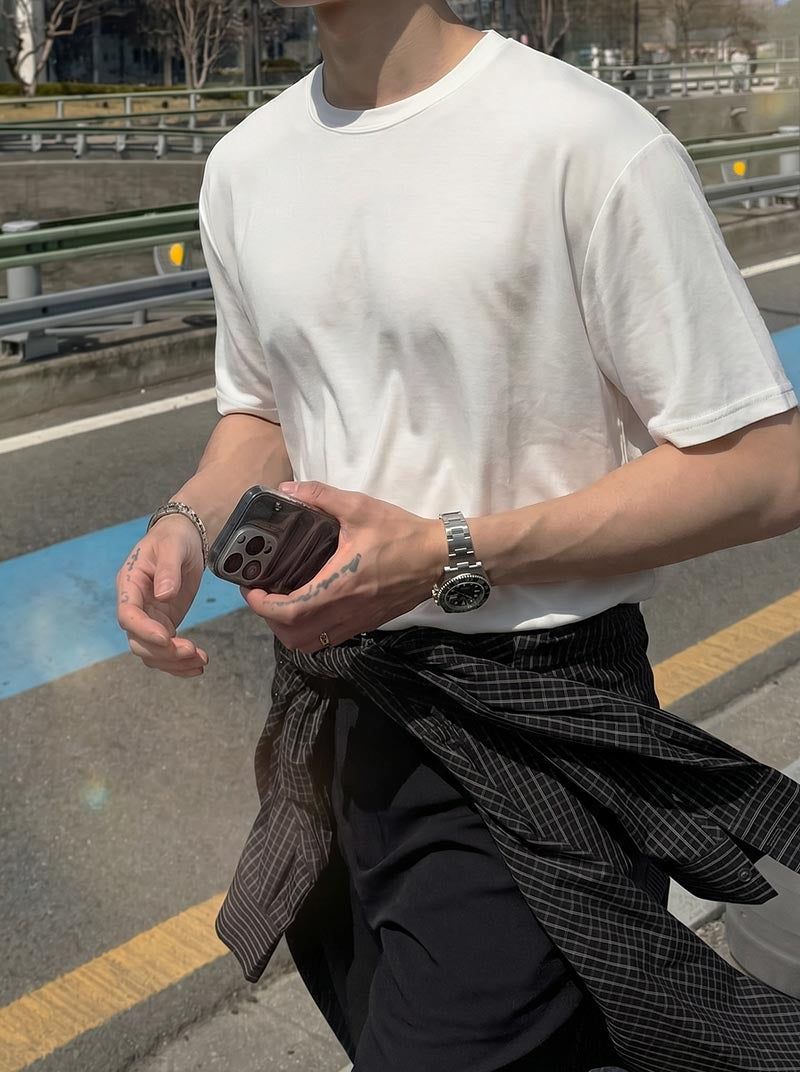ASCLO（エジュクロ）の「[A-T0107] テンセルレイヤードクロップ半袖Tシャツ (8色)（Tops）」