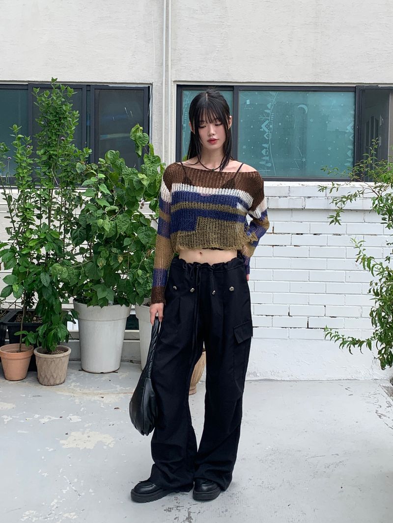 Minut Two-Way Button Strap Long Wide Slacks