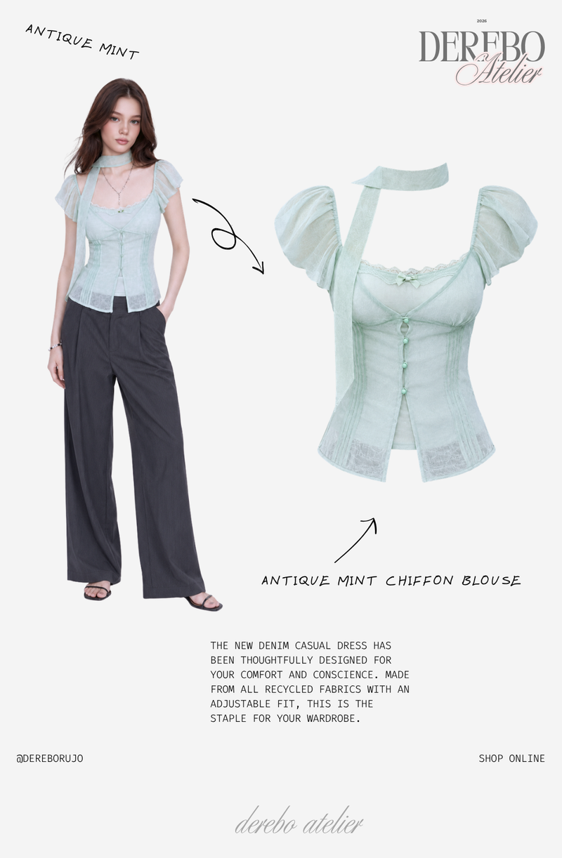 antique mint chiffon blouse