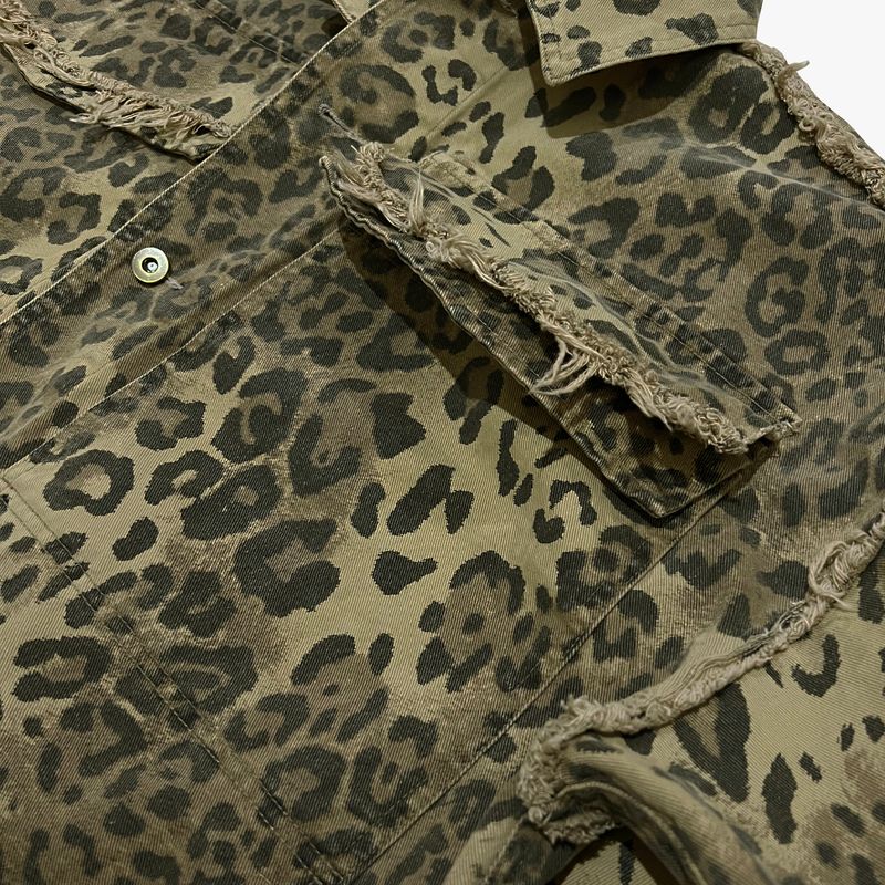 leopard grunge trucker jacket_beige