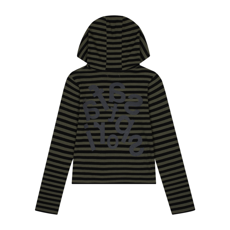 1/2 TICKETING STRIPE BORDER HOODIE (OLIVE)