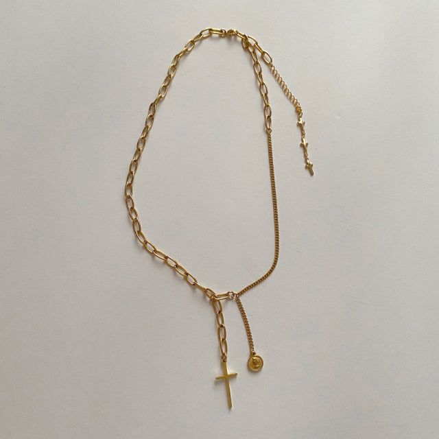 soe Cross Coin Two Way Bold Short Long Necklace