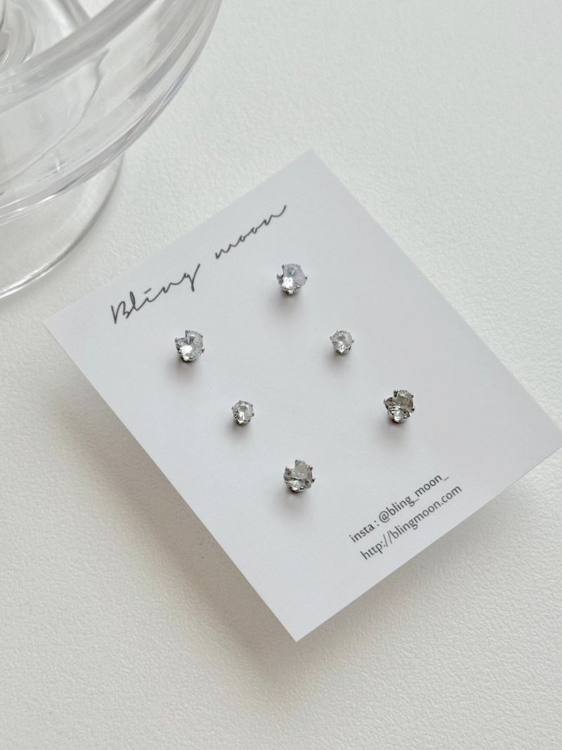 [3 set] surgical heart cubic earring set / 2 color / mini daily simple layered