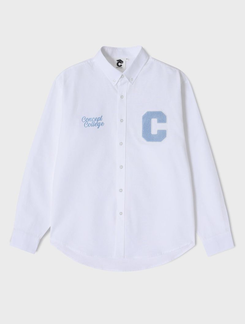 CONCEPT COLLEGE（コンセプトカレッジ）の「Sky Blue C patch Oxford Long-Sleeved Shirt / White [Unisex]（Tops）」