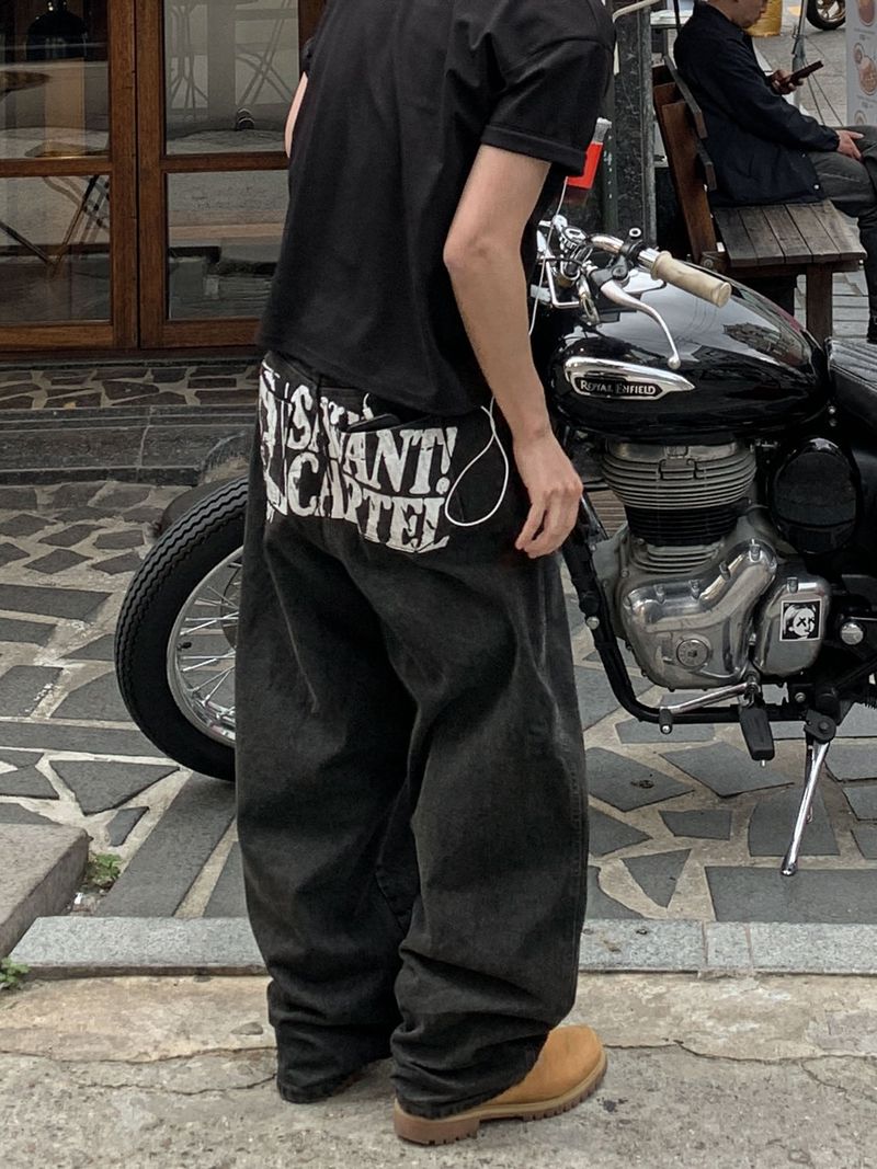 Matsuyama Stone-Washed Printed Denim Pants
