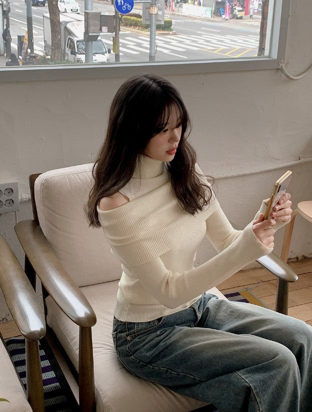 #Turtle Neck & Off Shoulder Layered Rib Knit (3color)