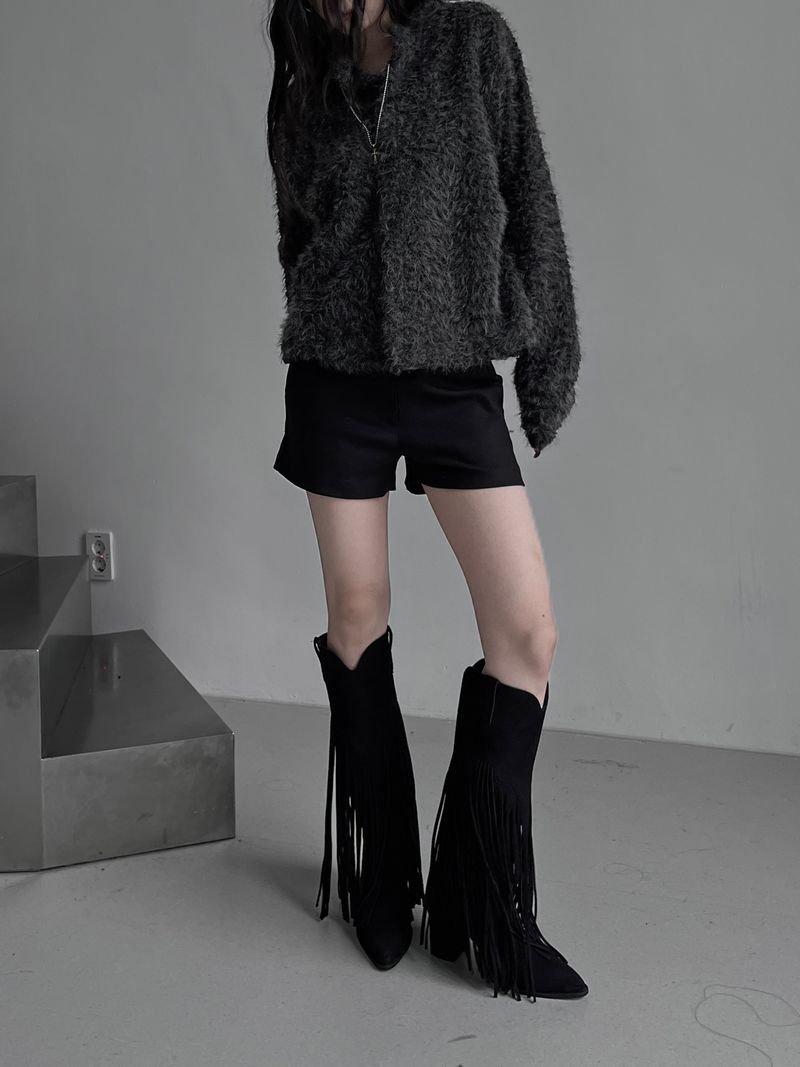 winter leather pocket short pants